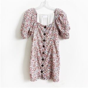 C-Isalis mini dress white red ditsy floral buttons fitted puff sleeves trendy
